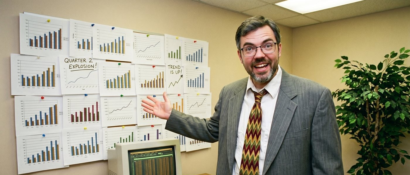 Jeff presenting a wall of charts